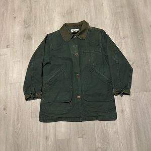 Vintage LL Bean Distressed Green Barn Chore Coat Corduroy Trim